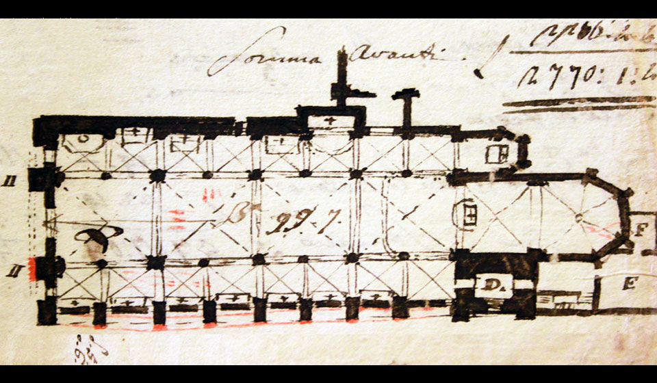 G. Paltrinieri, pianta sommaria del Duomo con gli altari, sec. XIX