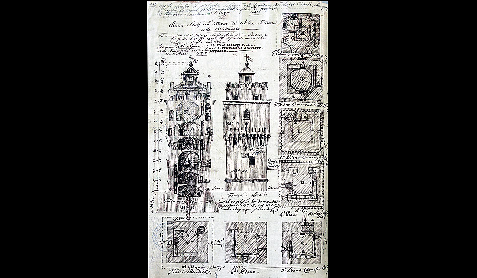 G.Paltrinieri, Studi dell'interno del torrione, particolare, XIX sec.
