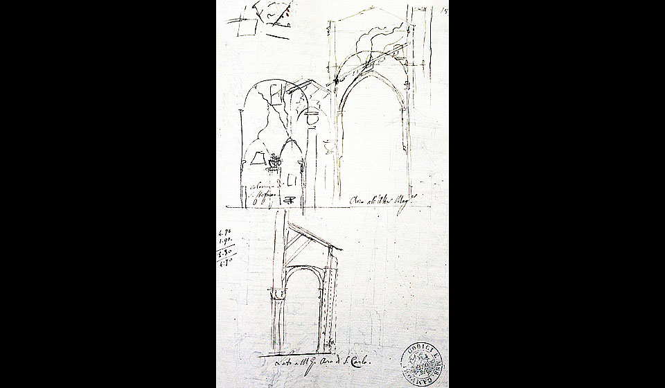 G. Paltrinieri, schizzo, crepe nel Duomo, XIX sec.