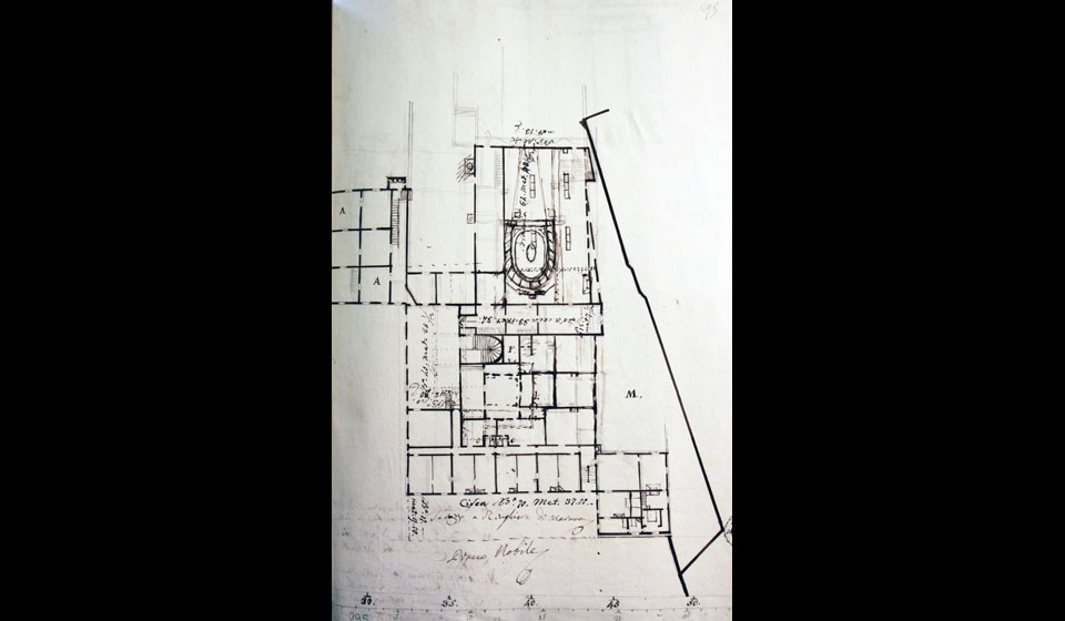 G. Paltrinieri, pianta parziale del castello, XIX sec.