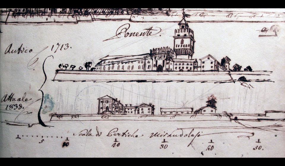 G. Paltrinieri,Veduta del castello da ponente, XIX sec.