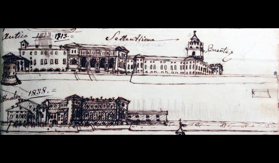 G. Paltrinieri,Veduta del castello da settentrione, XIX sec.