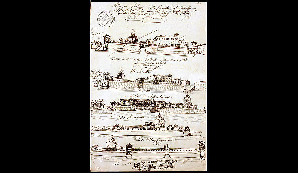 G. Paltrinieri, Facciate del castello della Mirandola, XIX sec.