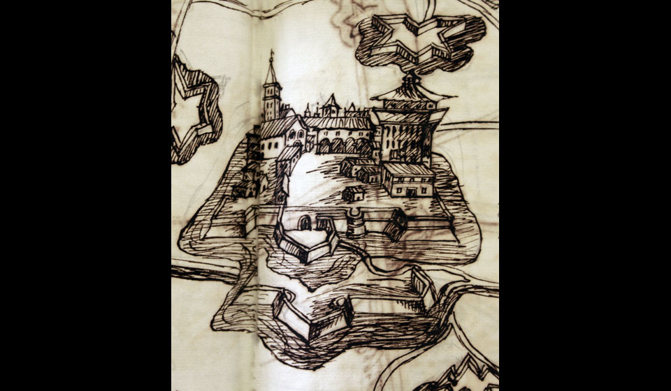 G. Paltrinieri (?), Disegno della Mirandola, 1840 ca., particolare