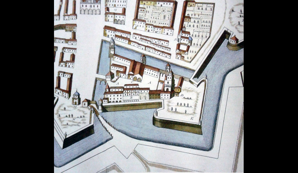 P. Mortier, Pianta della citt&agrave; di Mirandola, 1705, particolare