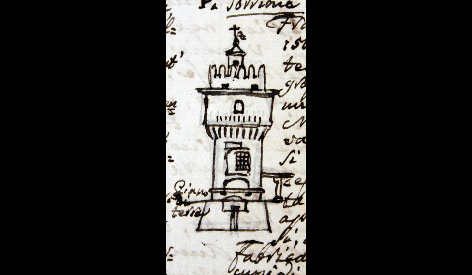 Giacinto Paltrinieri, Alcuni studi dell&rsquo;interno del celebre torrione della Mirandola, 1840 ca., particolare