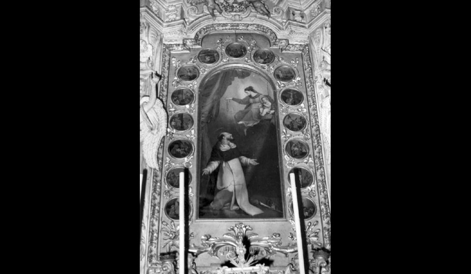 altare maggiore, G. Boari, Madonna del Rosario e San Domenico, prima metà XIX sec.