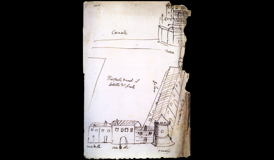Castello delle Rocche, disegno a inchiostro, XVII sec.
